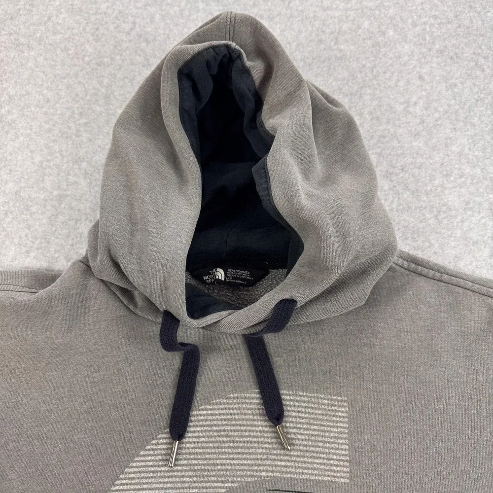 The North Face Hoodie Mens Large Gray Pullover Fleece Sweatshirt‎ Vertical Logo